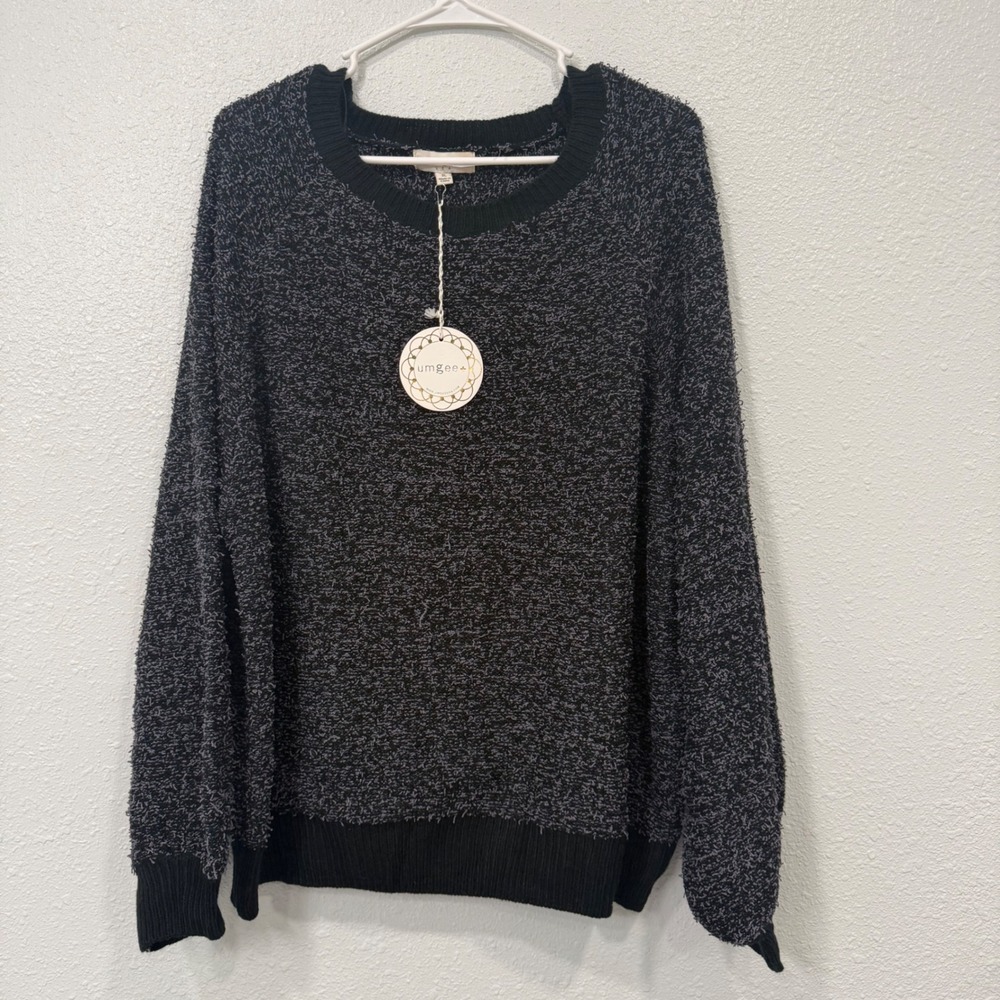 Umgee USA Women XL Black Gray Marled Boucle Popcorn Knit Sweater WA5818 NWT